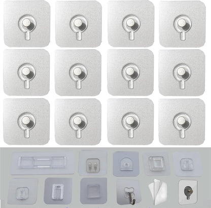 12 PCS Wall Mounted Replacement Sticky pads for Kitchen Bathroom Shower Caddy Organizer Rack Holder Nail Free Adhesive Hooks (Square)