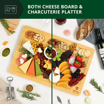 ROYAL CRAFT WOOD Extra Large Cheese Board - Bamboo Cheese Board and Knife Set - Charcuterie Board Set, Charcuterie Platter & Serving Tray
