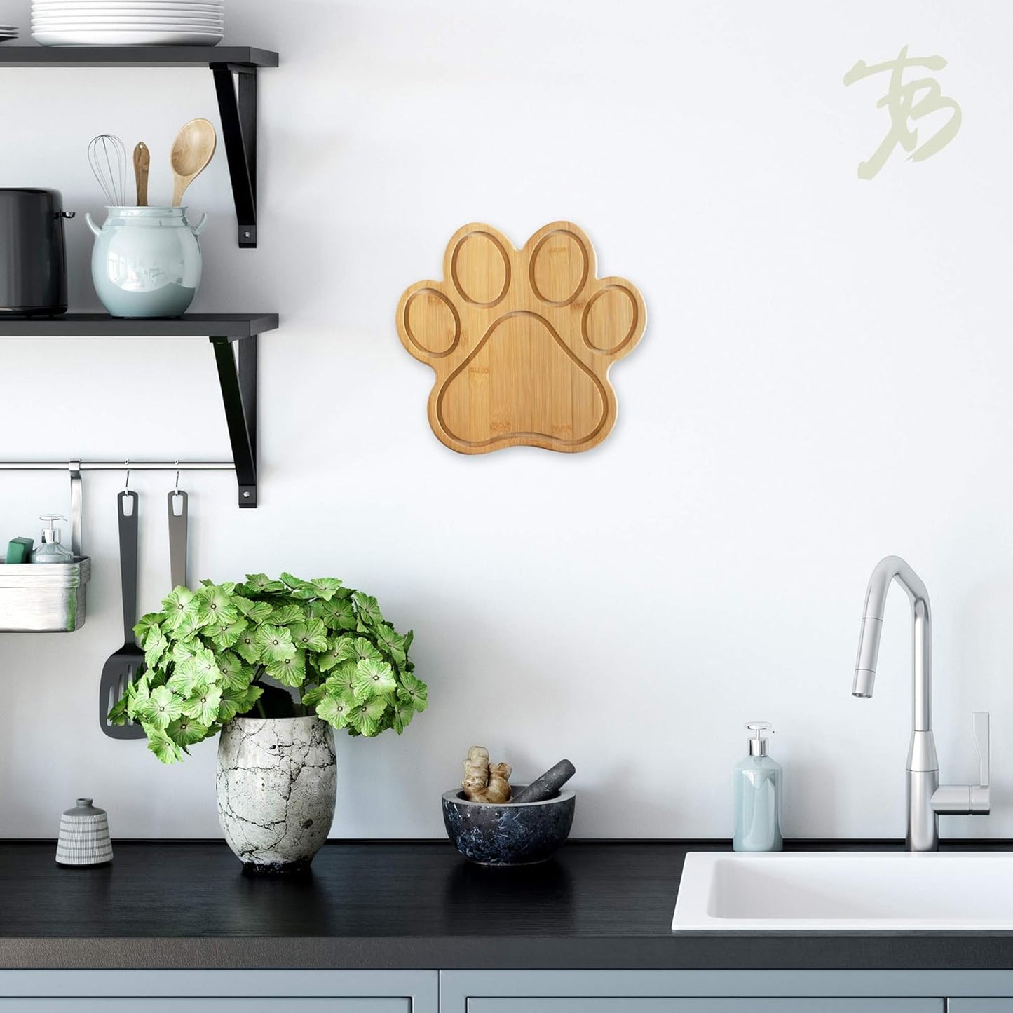Totally Bamboo Dog Paw Shaped Bamboo Cutting Board for Dog Lovers – Charcuterie and Serving Board with Juice Grooves, 11 x 10 Inches
