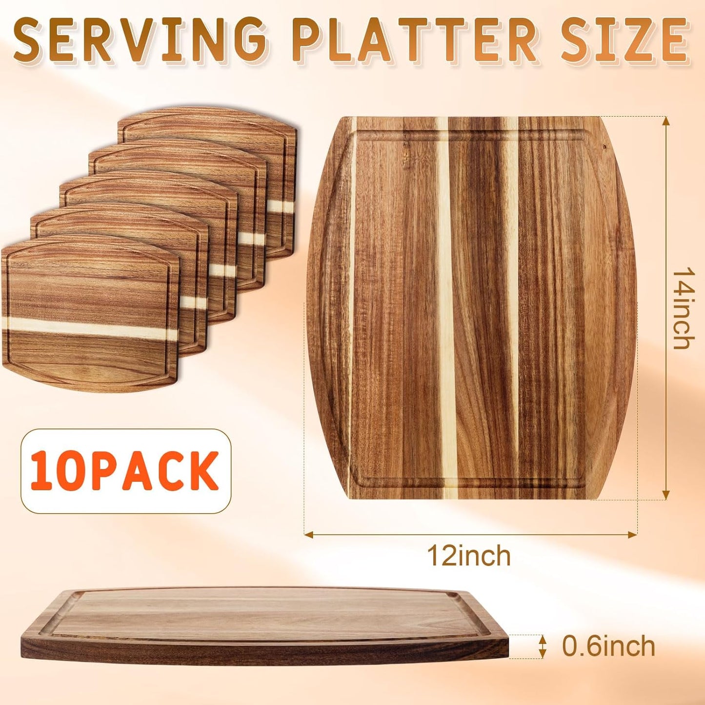 Kigley 10 Pcs Acacia Wood Cutting Boards Bulk for Laser Engraving Wooden Dinner Plates with Groove Chopping Charcuterie Board Carving Tray for Holiday Housewarming Party Gifts (8 x 10 Inch)