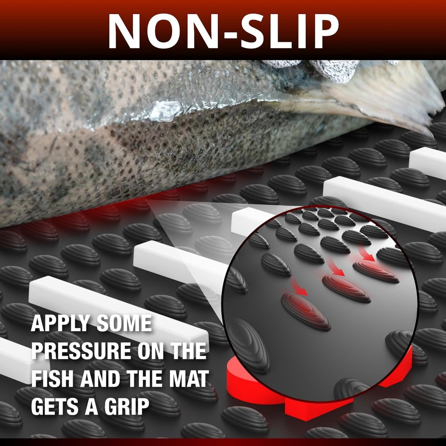 Fish Fillet Mat Kit with Fish Ruler Decal and Fillet Knife, Cutting Gloves. Large 28"x14" Nonslip Fish Cleaning Mat that Grips the Fish - Durable & Easy to Clean, Portable Fish Cutting Board
