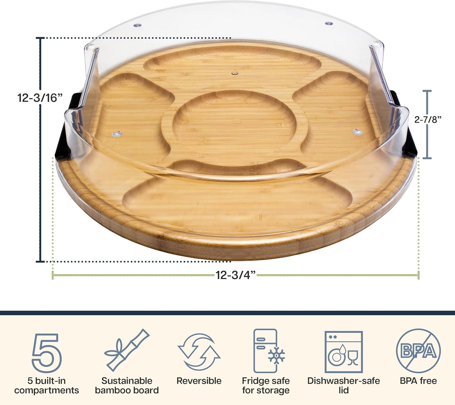 Totally Bamboo Flip, Serve & Store Charcuterie Board with Lid, Reversible Bamboo Cutting Board and Portable Cheese Tray with Compartments, Locking Travel Cover, 15.5 x 11.5 Inches