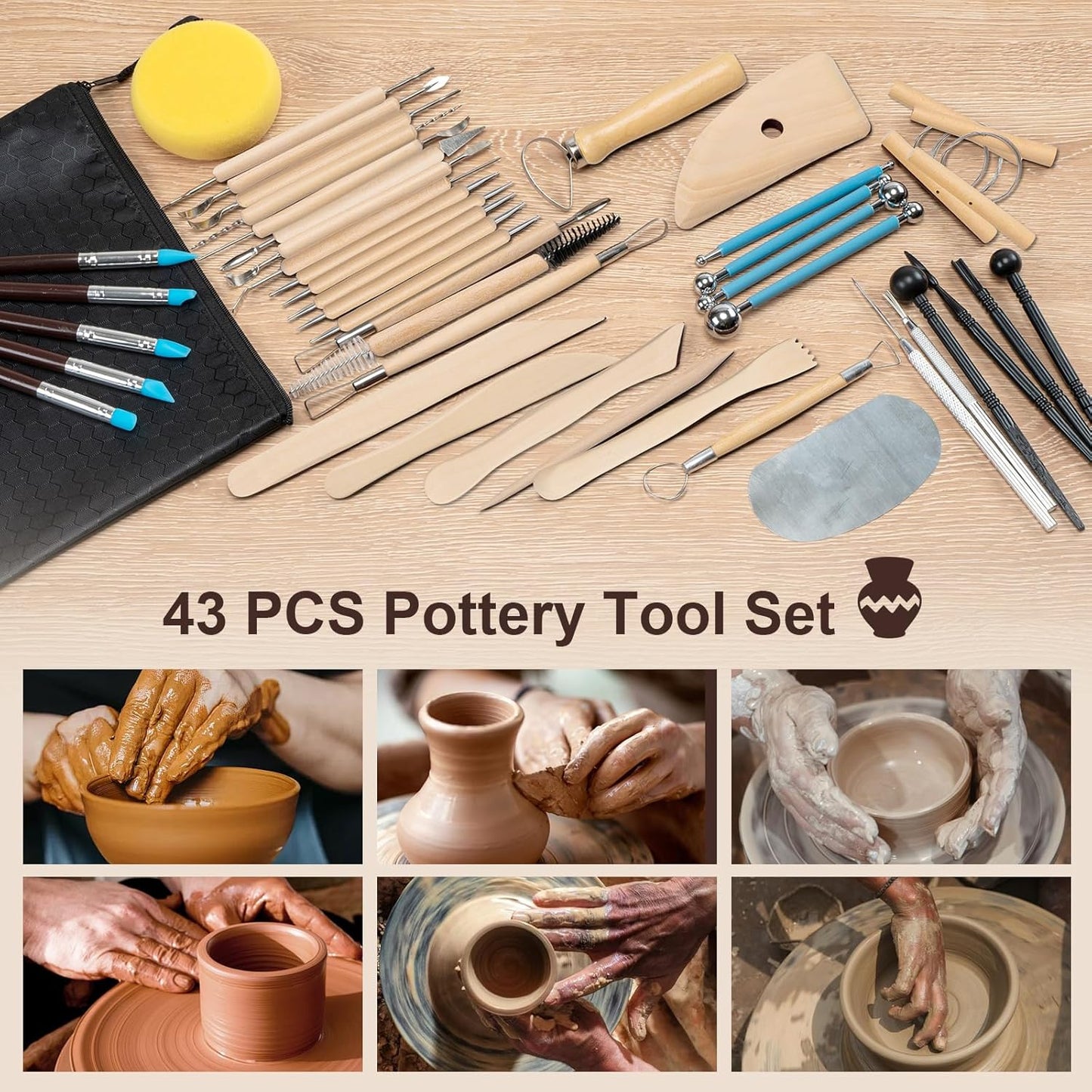 Amrules Clay Tools Kit, 12 PCS Polymer Clay Cutter Tools, Rectangle Shape Acrylic Press Board and Roller Pin Supplies Suitable for Shaping, Carving, Pottery Craft and DIY Projects