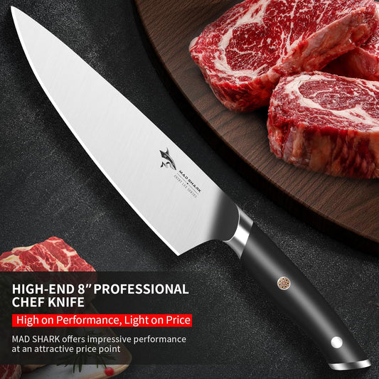 MAD SHARK 8-Inch Chef Knife - German High Carbon Stainless Steel Kitchen Knife, Professional-Grade Razor-Sharp Edge, gift for Husband Men Women(Gift Box Included)