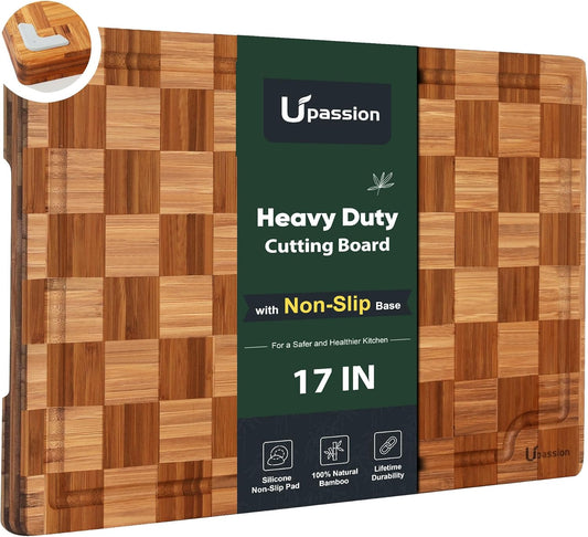 Heavy Duty Bamboo Cutting Board Set 3 Pack Non Toxic Juice Groove Charcuterie Board Book Wood Cutting Boards for Kitchen Solid End Grain Wood Chopping Board Large Butcher Block
