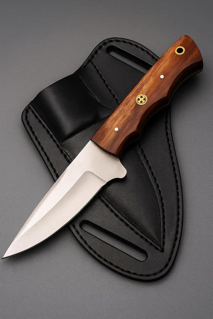 Fixed Blade Hunting Forged Tracker Knife - 8 Inches Carbon Steel Razor Sharp Blade Full Tang Bushcraft Knives with Premium Leather Belt Sheath. Used For Hunting Outdoor Camping, Hiking, Skining Knife.