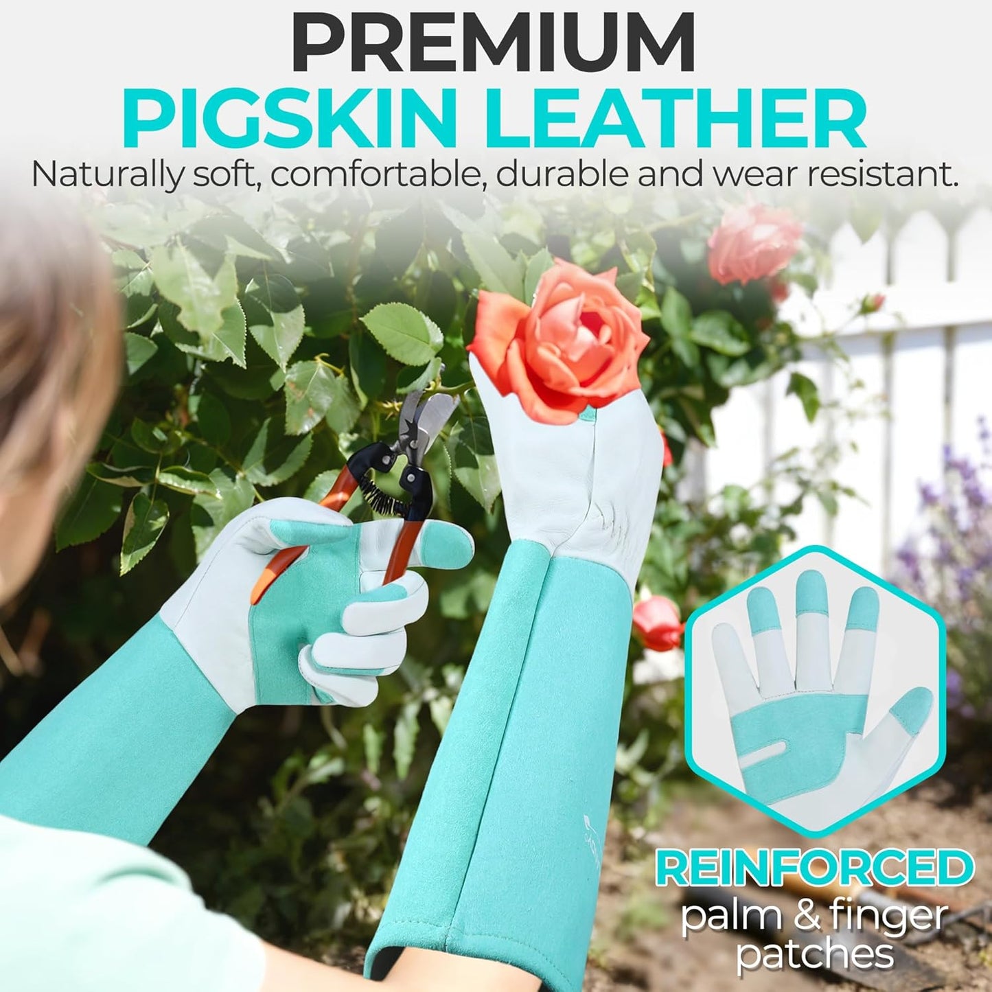 HANDLANDY Rose Pruning Gloves for Men & Women, Long Thorn Proof Gardening Gloves, Breathable Pigskin Leather Gauntlet, Best Garden Gifts & Tools for Gardener