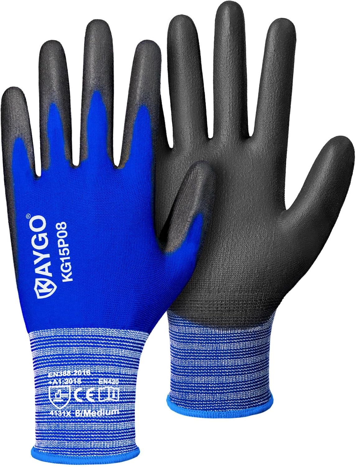 KAYGO Ultra Thin PU Coated Safety Work Gloves, 12 Pairs Nylon Knit, High Dexterity Anti-Slip Breathable Light Duty Gloves for Precision, Warehouse, DIY & Electronics (L,Gray)
