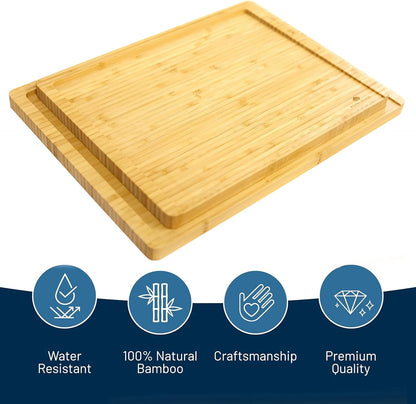 Large Cutting Board, 15x10x0.5 Bamboo Cutting Boards for Kitchen with Juice Groove and Kitchen Chopping Board for Meat Cheese board Heavy Duty Serving Tray,