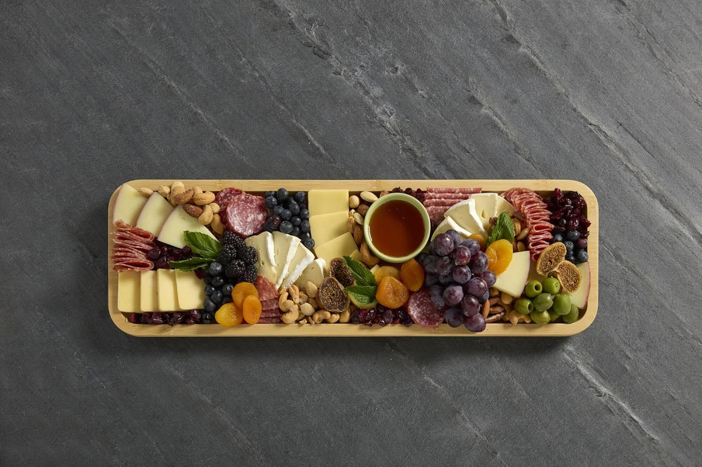 Farberware Build-A-Board Bamboo Cutting Board with Single Storage Compartment, Clear Locking Lid, Black Handles, Perfect for Charcuterie & Snacks