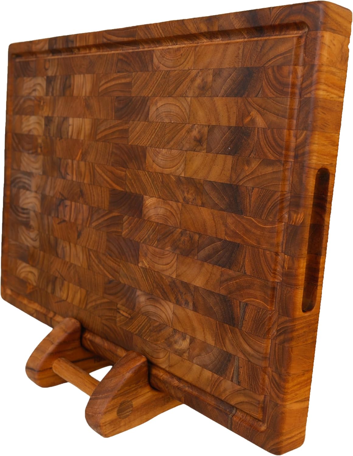 Teak End Grain Cutting Board for Kitchen – Large 18×12" Handmade Wood Butcher Block with Juice Groove & Handles – Knife-Friendly, Reversible, Non-Toxic Wooden Chopping Board, Indonesia