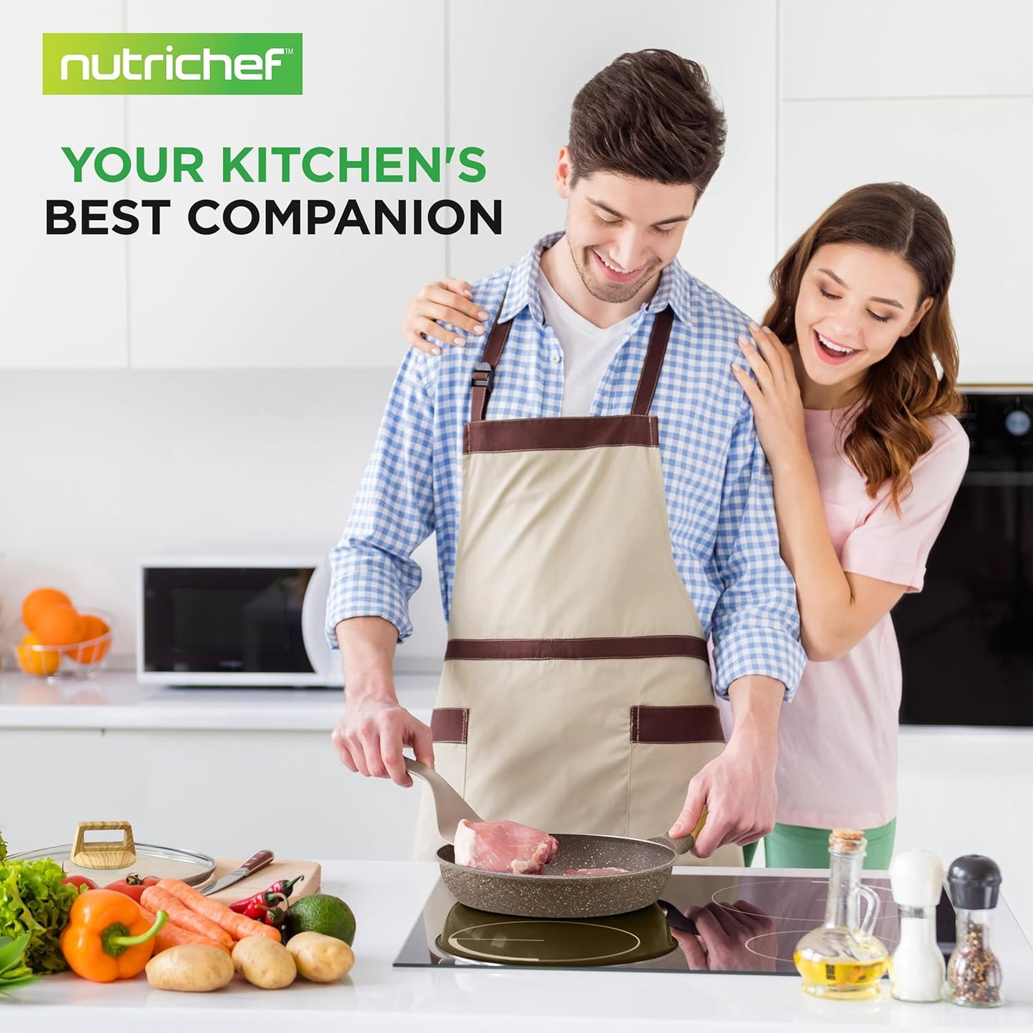 NutriChef 54-Piece Kitchen Cookware Set – Complete Non-Stick Ceramic Pots and Pans Set with Utensils, Bakeware, and Knife Set, Gas, Electric & Induction Compatible, Blush Pink Kitchen Essentials