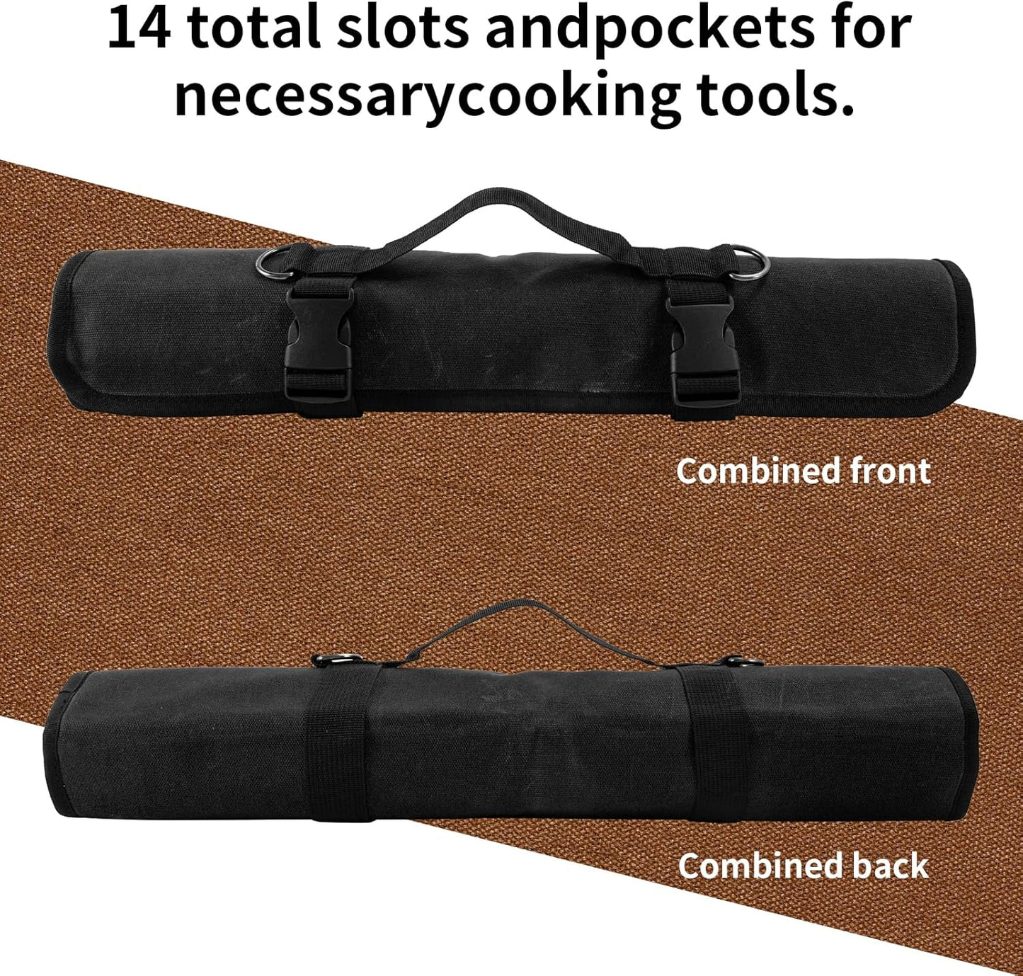 Chef Knife Roll Bag, Waxed Canvas chef bag with 18 Slots Cutlery Knives Holders Protectors, Portable Knife Bags for Chefs Professional, Case Storage Pouch, Camping and Hold Home Kitchen Knife Tools