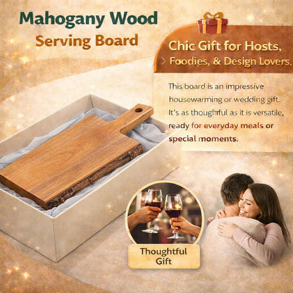 Creative Home Mahogany Wood Charcuterie Board with Live Edge, Handmade Rustic Cheese Serving Tray, Solid Hardwood Bread & Appetizer Board, 14 x 5 Inch