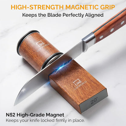 Rolling Knife Sharpener Kit | Diamond & Ceramic Disc Knife Sharpening System with Magnetic 15° & 20° Angle Guide | Manual Sharpener for Kitchen, Chef, Pocket & Japanese Knives | Gift Ready