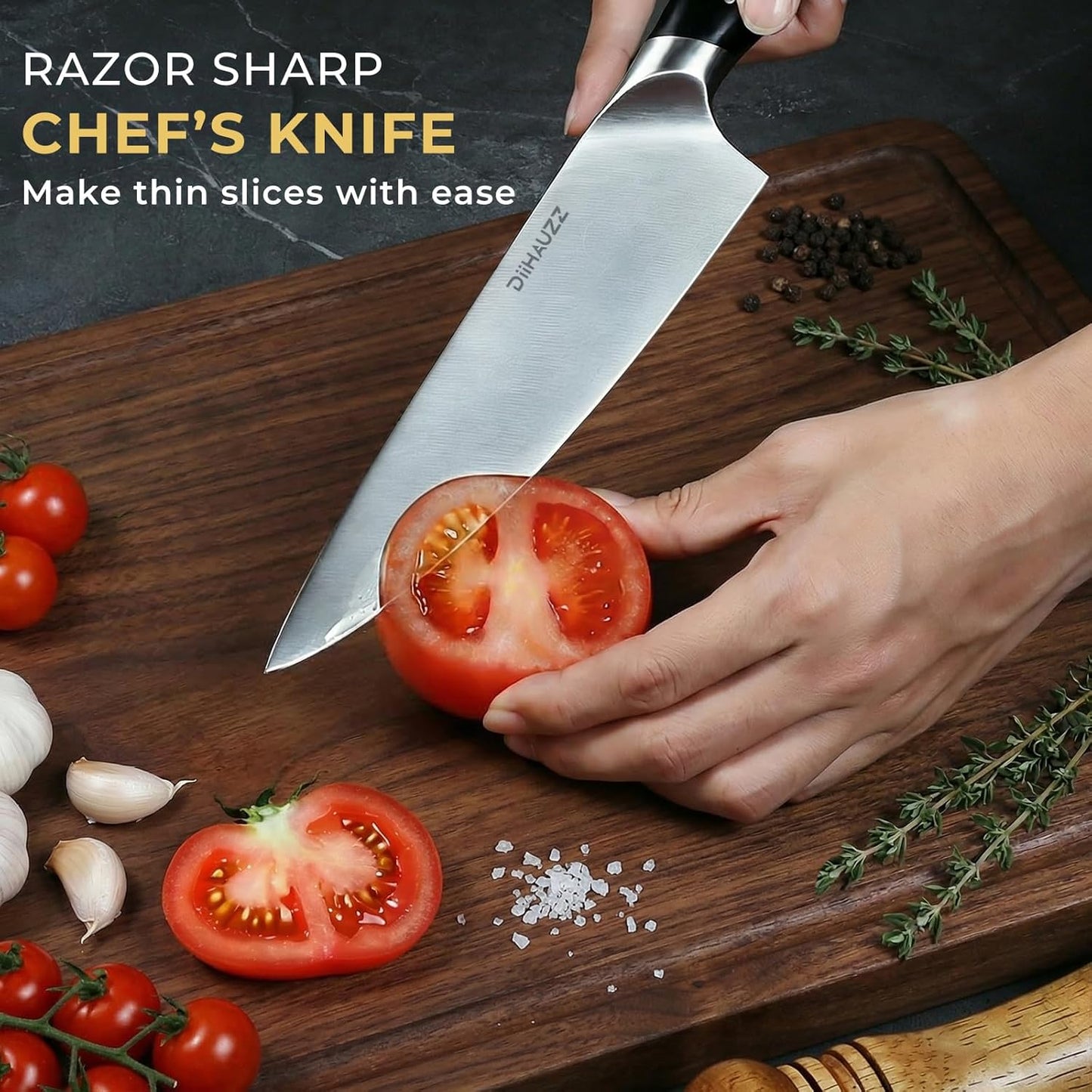 DiiHAUZZ Brisket Knife, 12 Inch Carving Knife for Meat, Razor Sharp High Carbon Steel, Full Tang Ergonomic Pakkawood Handle Slicing Knives for Roast Beef, BBQ, Turkey, Grilling Gift for Men