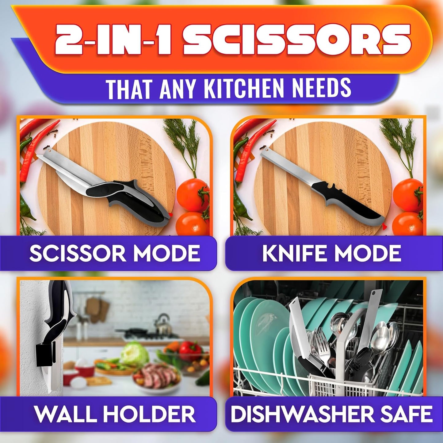 Stainless Steel Poultry Shears – Heavy Duty Kitchen Shears for Food with Hardened Blades, One-Hand Safety Lock, Spring Mechanism, Dishwasher Safe – Chicken, Meat Cutting, Turkey, Fish, and Vegetables