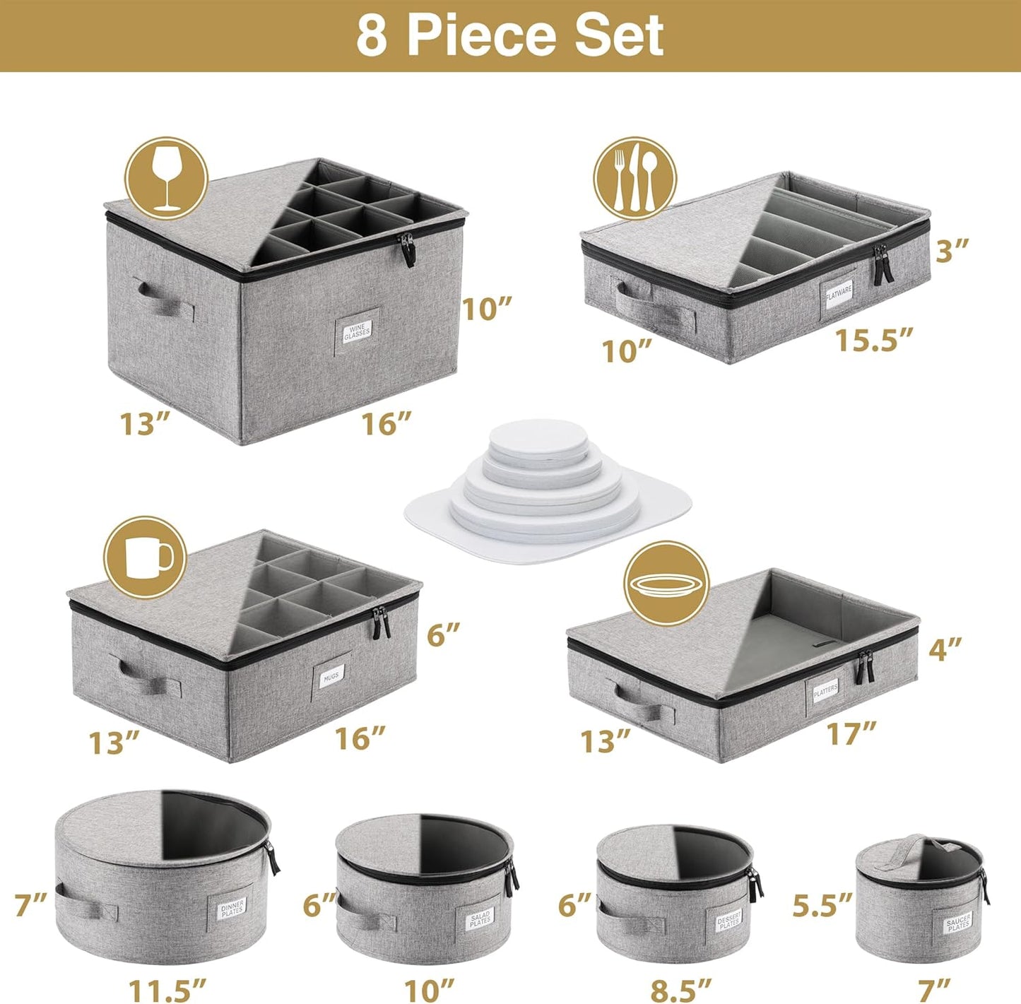Flatware Storage Case with 5 Adjustable Compartments - Tableware Utensil Chest with Carrying Handles - Protects and Organizes Cutlery and Silverware - Hard Shell and Stackable