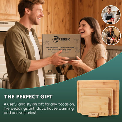 Wood Cutting Board Carbonized Bamboo Set With Smooth Surface Set 4 Packs with Non Slip Feet Holder and Over Sink Solid Thick Durable Wood Charcuterie Cheese Serving Tray Kitchen Gadgets (Carbonized)