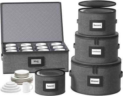 Aokeyee 2-Pack Silverware Storage Box, Sturdy Flatware Organizer with 5 Compartments & Adjustable Dividers, Utensil Case with Clear Lid & Handle for Knives, Forks & Spoons, Gray