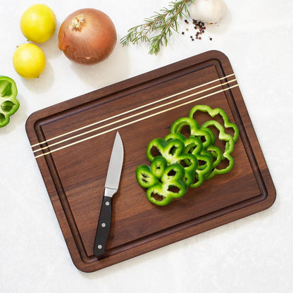 Rock & Branch Large Acacia Wood Cutting Board with Juice Groove – 18" Carving Board with Inlaid Pinstripes | Doubles as Oversized Charcuterie Serving Tray