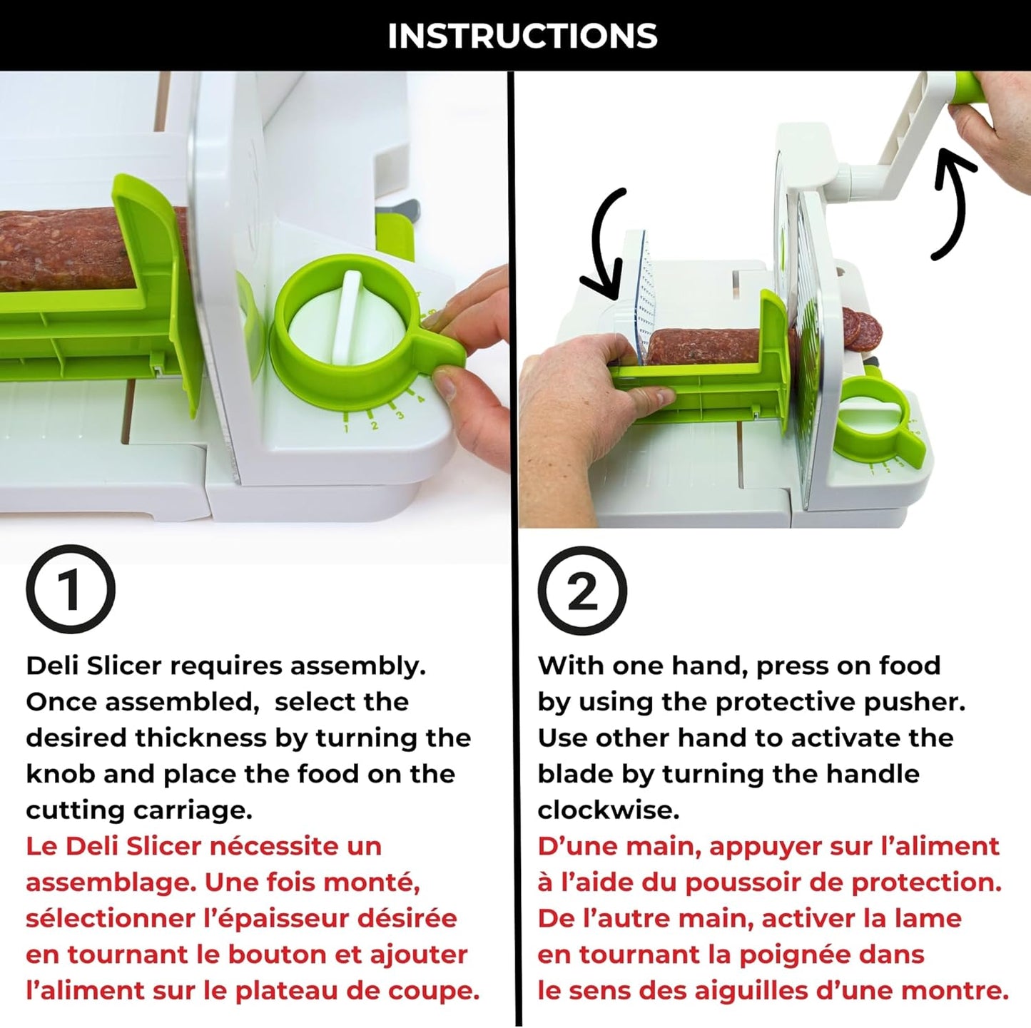 Starfrit Deli Slicer, Slices Meat, Cheese, Bread, 6.5" Stainless Steel Blade, Adjustable Thickness Knob, Nestable for Easy Storage, 2-in-1 Fruit and Vegetable