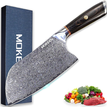 Cleaver Knife 7 Inch, 67 Layers VG10 Damascus Steel Kitchen Knife, Ultra Sharp Meat Cleaver, Professional Chef Knife with Unique Wood Handle, Full Tang, Gift Box