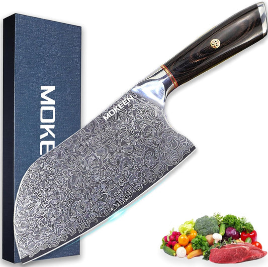 Cleaver Knife 7 Inch, 67 Layers VG10 Damascus Steel Kitchen Knife, Ultra Sharp Meat Cleaver, Professional Chef Knife with Unique Wood Handle, Full Tang, Gift Box