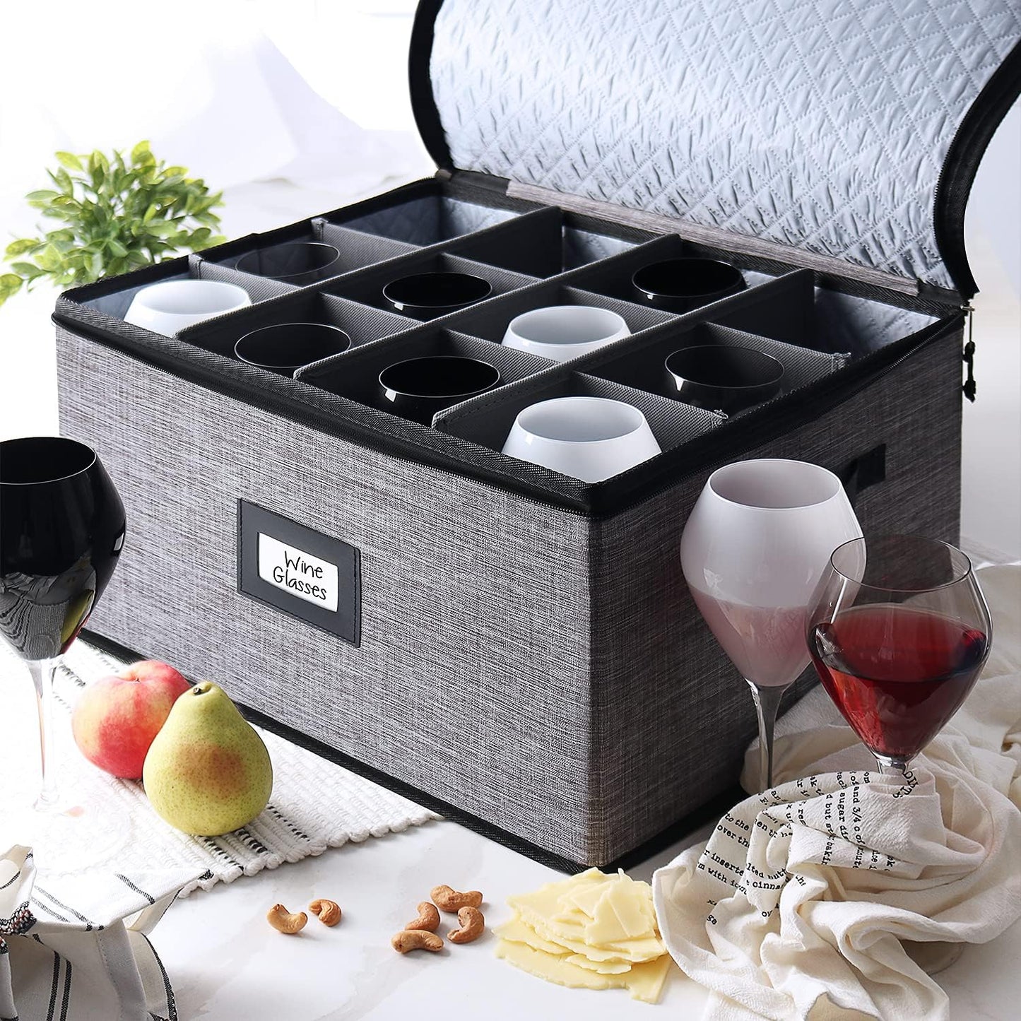 Platter Storage Case, Fine China Storage Containers Hard Shell, Quilted and Stackable 16”x 12.5”x 3.5” Platter Storage Container with Zipper, Handles and Felt Dividers for Moving and Seasonal Storage