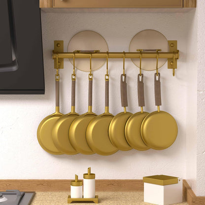 Dseap Kitchen Utensil Holder Hanger, Pot and Pan Rack Wall Mounted, Kitchen Rail with 8 Hooks for Hanging Cooking Utensils, Mugs, Spoons, Wall Mounted, Silver