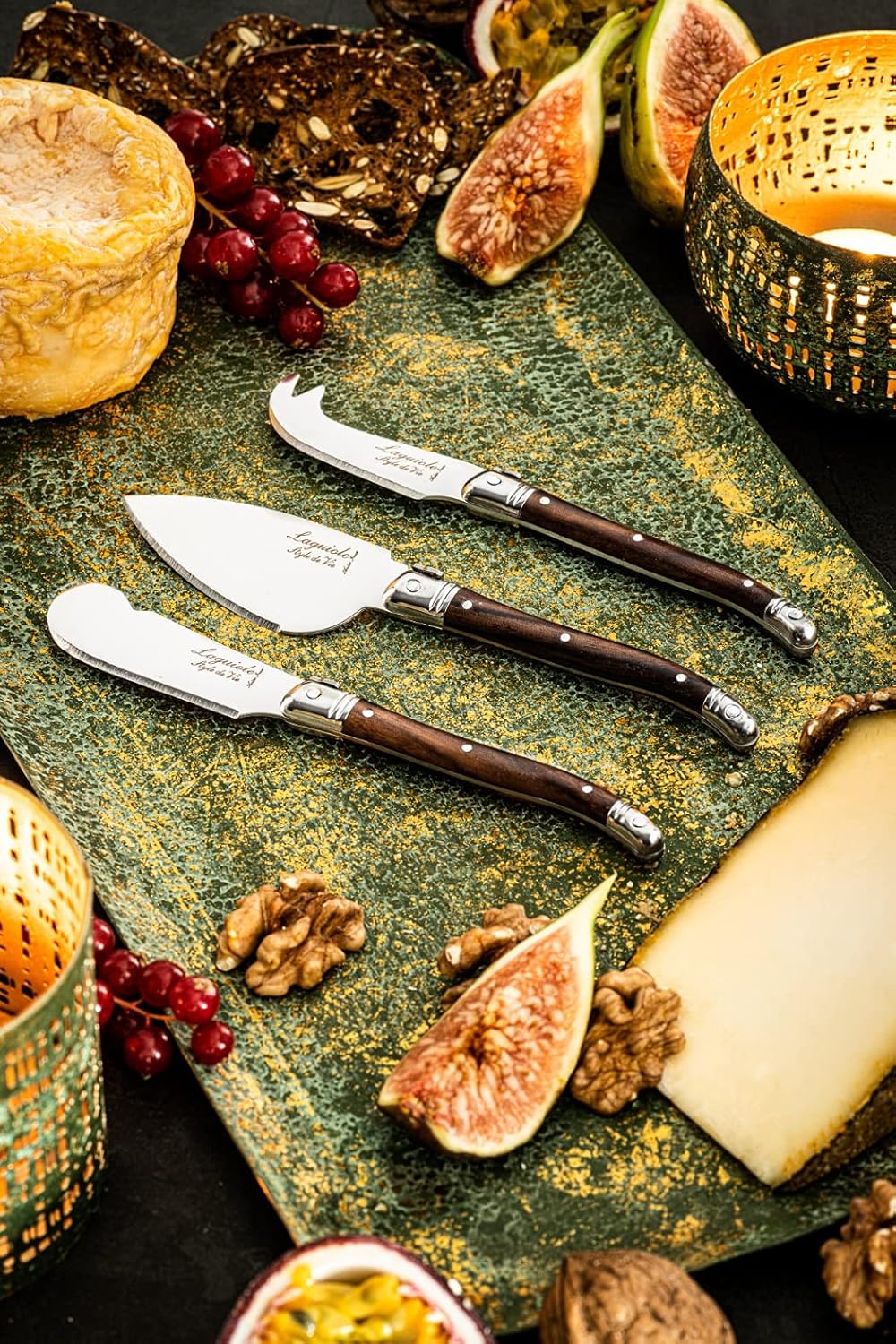 Laguiole Style de Vie Cheese Knife Set - Premium Line Cheese Knives Set with Charcuterie Board - Dishwasher Safe - Premium Tableware