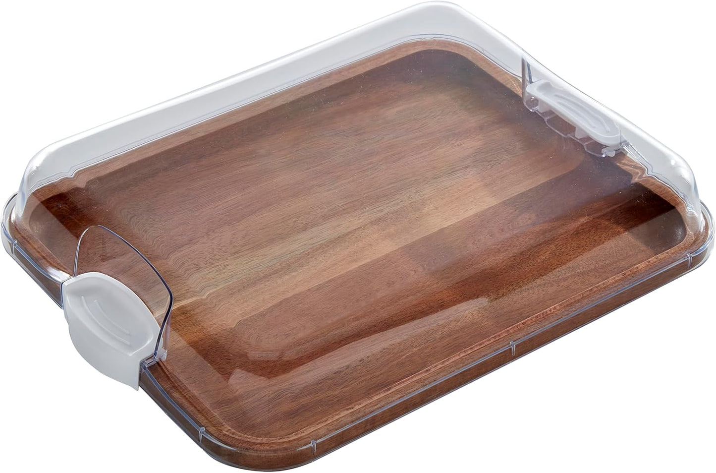 Farberware Build-A-Board Bamboo Cutting Board with Single Storage Compartment, Clear Locking Lid, Black Handles, Perfect for Charcuterie & Snacks