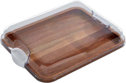 Farberware Build-A-Board Bamboo Cutting Board with Single Storage Compartment, Clear Locking Lid, Black Handles, Perfect for Charcuterie & Snacks