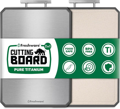 Freshware Titanium Cutting Board for Kitchen, Set of 2, Double Sided Cutting Boards, Pure Titanium/PP, Chopping Board with Juice Grooves, Dishwasher Safe, Medium 12.1" by 8.3" and Large 16.2" by 11"