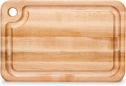 John Boos Prestige Series Rectangular Wooden Maple Cutting Board 18”x12” – 1.25” Thick, 8-lb Reversible Butcher Block with Juice Groove, Edge-Grain & Finger Grip Hole – Made in the USA