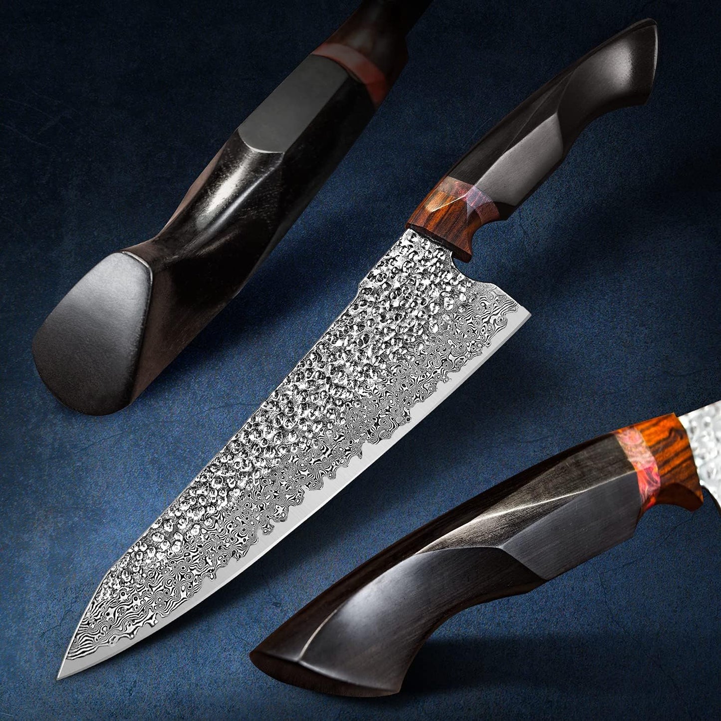 Japanese Professional Chef Knife,8.5in Handmade Damascus Steel VG10 Core Blade,Ebony Wood Handle,Cutting Cooking Gyuto Knives with Sheath for Kitchen