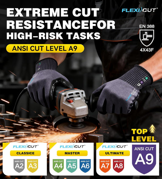 JDL ANSI A9 Highest Level Cut-Resistant Work Gloves, B-COMB™ Breathable Cut Gloves with Extended Thumb Reinforcement, Non-Slip, Durable, Touchscreen, Black, Medium