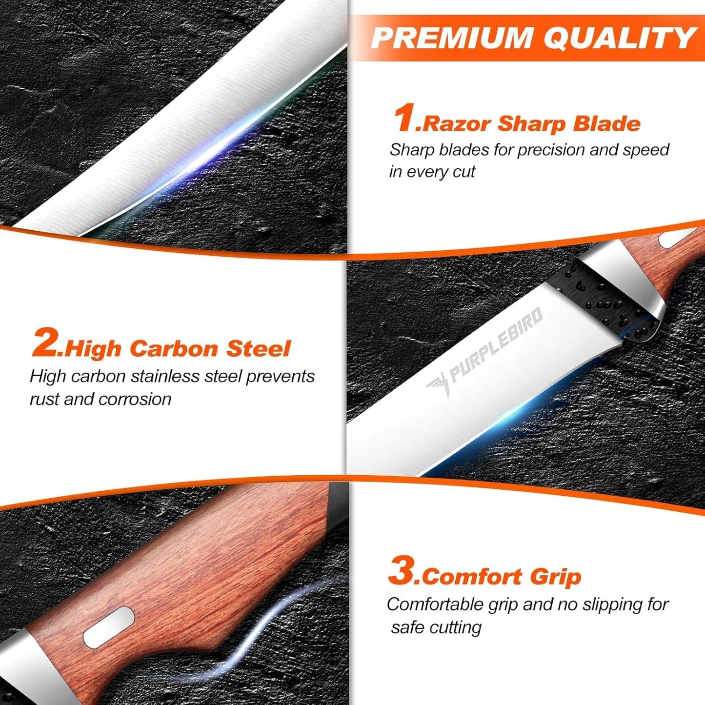 PURPLEBIRD Fillet Knife for Fish 9" with Sheath, 440C Stainless Steel Boning Knife for Meat Cutting with Wood Handle, Fish Fillet KnivesKitchen & Outdoor for Fishing, Hunting, BBQ, Christmas Gifts