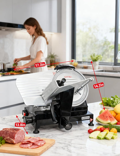 Black Electric Meat Slicer 10" 300W Deli and Ham Food Cheese Jerky Steak Slicer Cutting Machine with ETL Approved Semi-Auto 0-15MM Adjustable Slice Thickness
