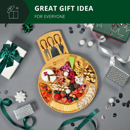 ROYAL CRAFT WOOD Extra Large Cheese Board - Bamboo Cheese Board and Knife Set - Charcuterie Board Set, Charcuterie Platter & Serving Tray