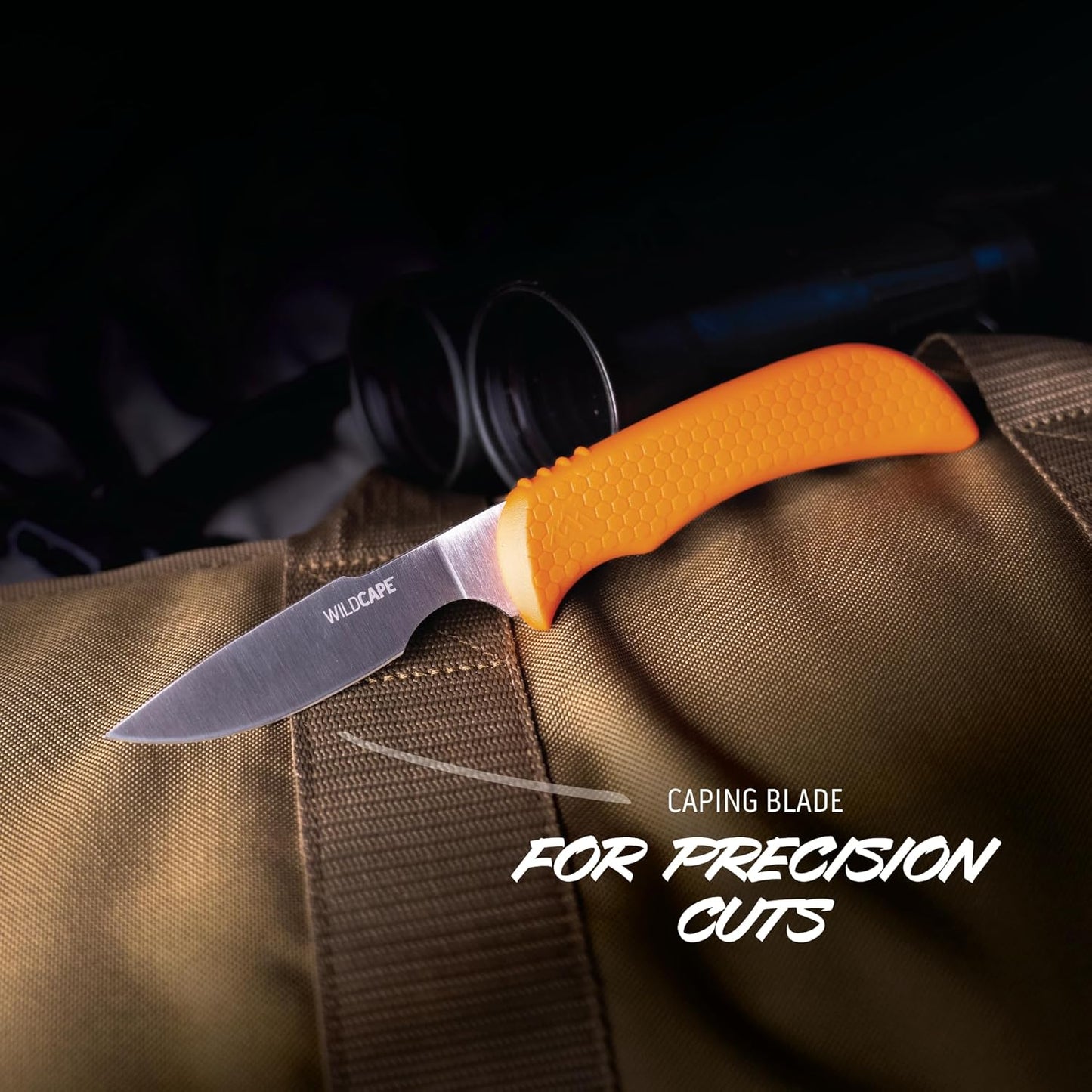 OUTDOOR EDGE WildBone, 4-Piece Hunting Knife Set, Field Dressing & Game Processing Knives - Gut-Hook Skinning & Boning/Fillet Knife, Carbine/Ceramic Sharpener, Camo Belt Scabbard - Deer & Elk