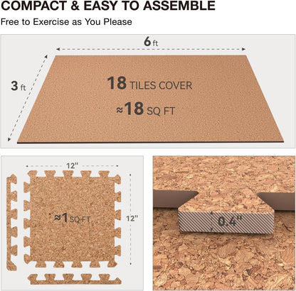 AIRHOP 18 Tiles Gym Floor Mat, EVA Foam Puzzle Gym Mat, High-Density Interlocking Foam Floor Tiles for Home Gym, Play Workout Garage Kitchen Flooring