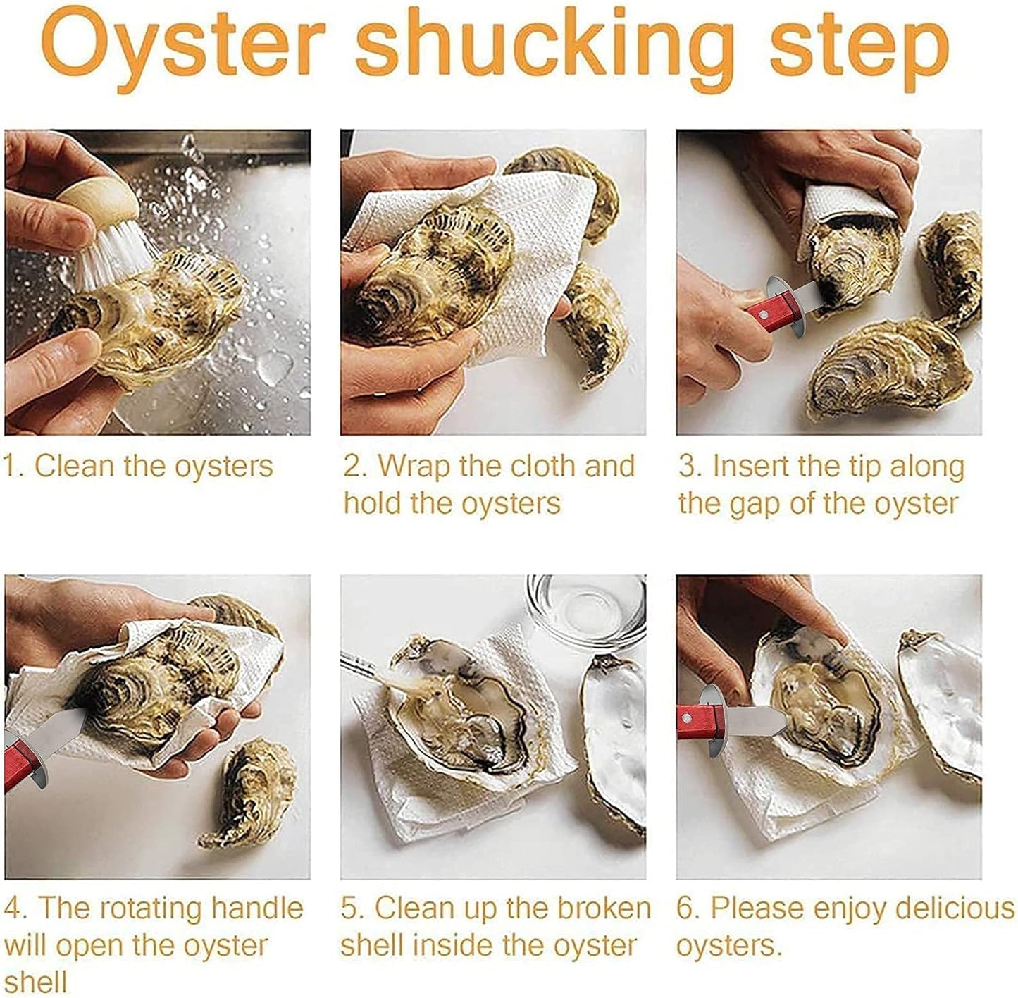 Oyster Shucker Knife with Wooden Non-slip Handle Clam Opener Oyster Knife Not Easy To Break and Bend with 5-leve Protection Food Grade Oyster Shucking Knife and Gloves (M),Oyster Shucking Kit