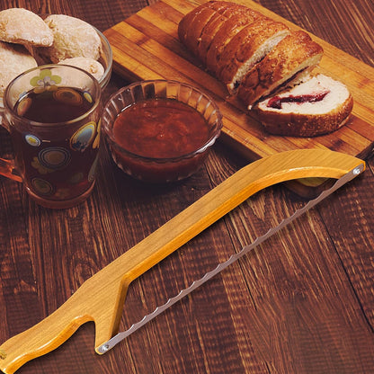 Bread Knife - for Homemade Bread, 14.5" Wooden Sourdough Bread Slicer with Bow Design, Premium Stainless Steel Serrated Saw Bread Cutter for Bagels, Baguettes (stainless steels)