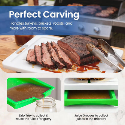 Large Cutting Board - Karving King Plus Meal Prep System with Juice Groove, Spikes, Drip Tray & Removable BPA Free Cutting Board - Patented Multi-Feature Design Carving Board - BBQ & Kitchen Essential