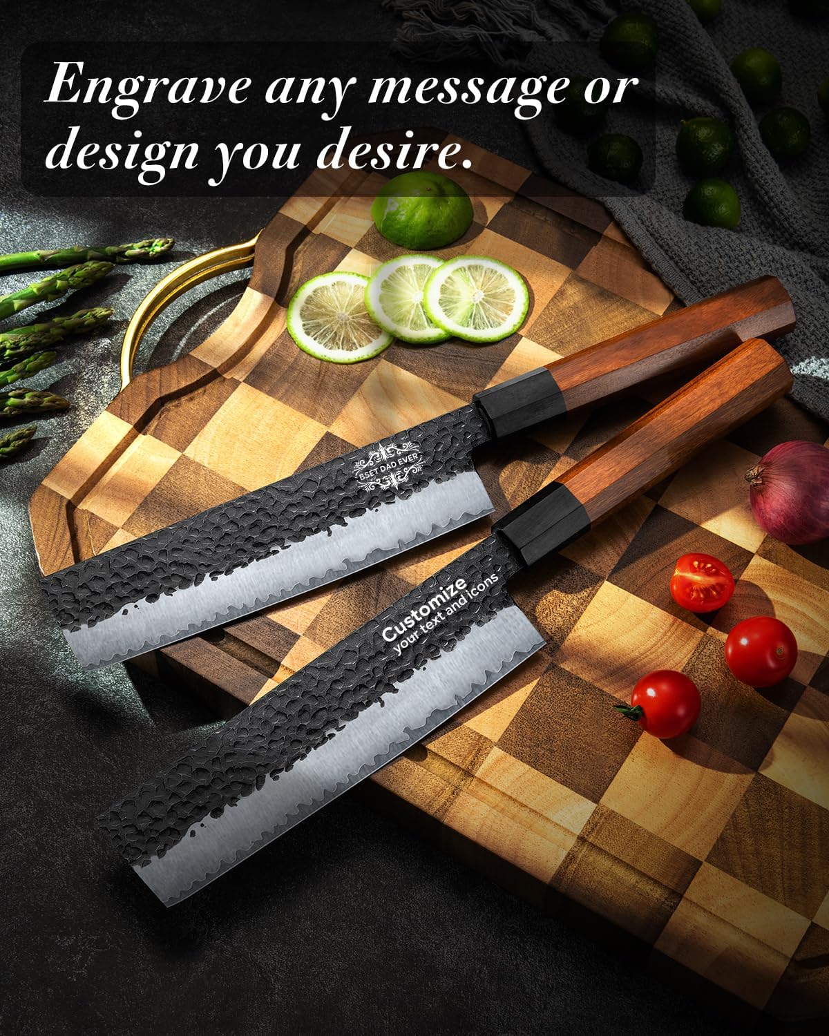 FAMCüTE Japanese Knife Block Set, Hand Forged 5-Layer 9CR18MOV Clad Steel Ultra Sharp Kitchen Knives with Wooden Storage & Rosewood Handle, Includes Chef, Santoku, Nakiri, Fruit Knife for Home Mom/Dad