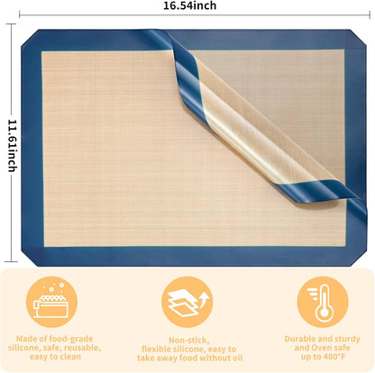 Luckyiren 2-Pack Silicone Baking Mats – Non-Stick Reusable BPA-Free Oven Liners, 100% Food-Grade Silicone, Fit Half Sheet Pans (16.54" x 11.62") for Cookies, Pastry & More