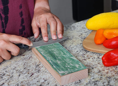 Schaaf Tools Leather Strop Block for Honing Carving Tools and Knives | Large 8"x3" Sharpening Strop | Green Polishing Compound included for Razor Sharp Finish
