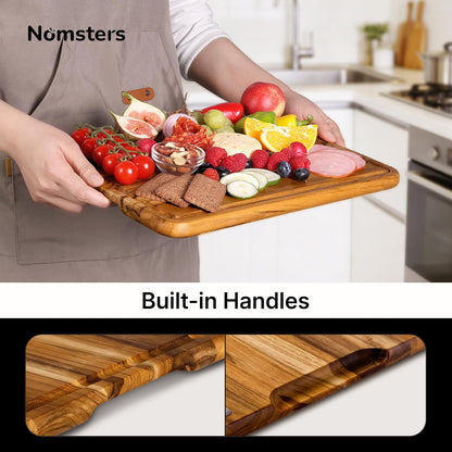 4 Pack Teak Cutting Board Set for Kitchen Heavy Duty Non Toxic Non Slip Solid Thick Wood Haus Chopping Board Extra Large Big Small Meat Best Wooden Charcuterie Board