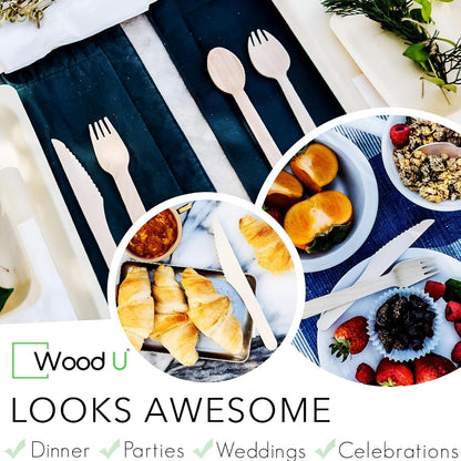 WoodU Disposable Wooden knives 100% All-Natural, Eco-Friendly, Biodegradable, and compostable knives - Pack of 100-6.5" Butter Cheese Knife Wooden Utensil